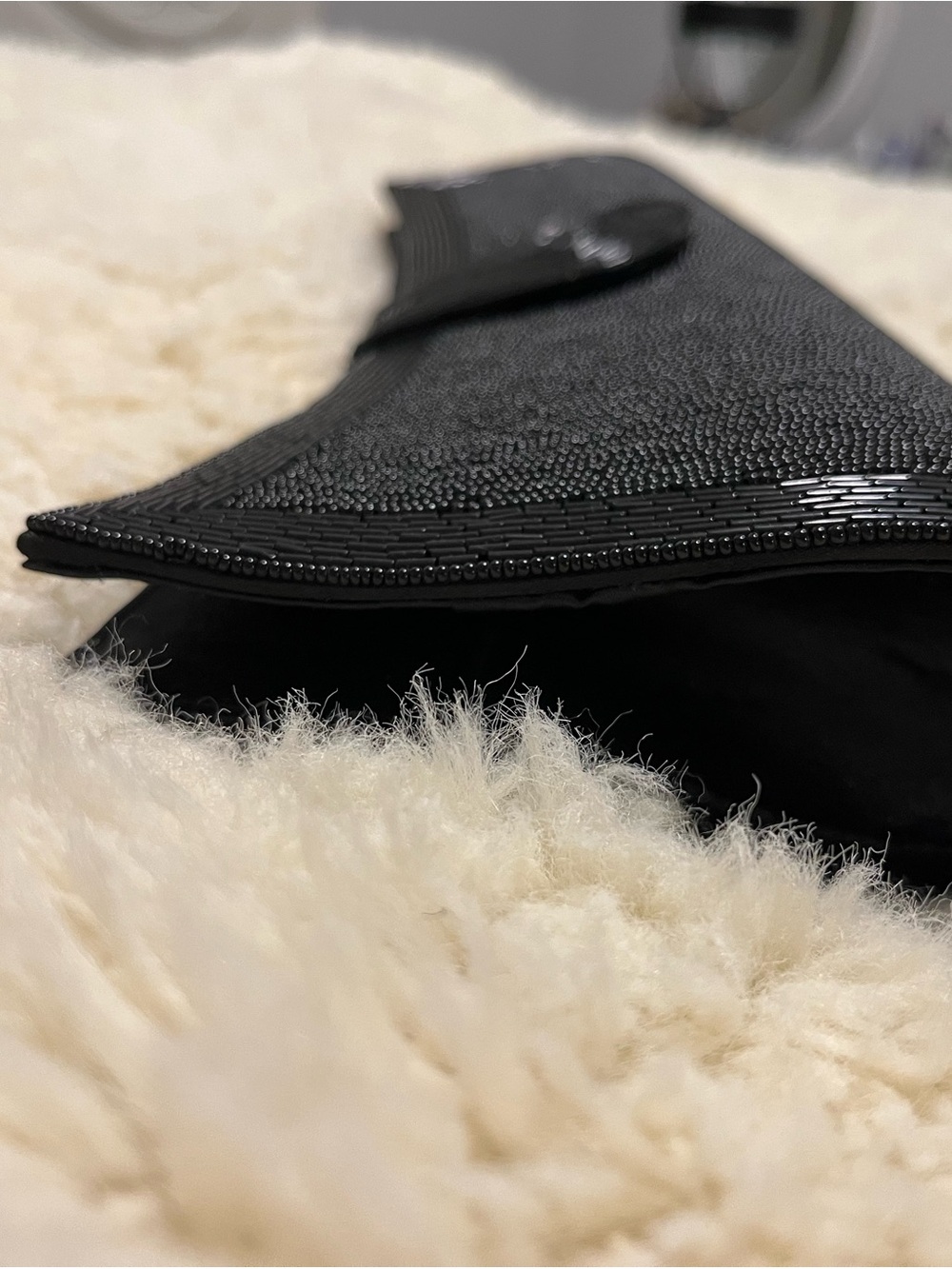 IMAN Black Beaded Clutch Wristlet